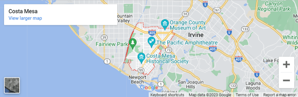 A map of the orange county museum of art.